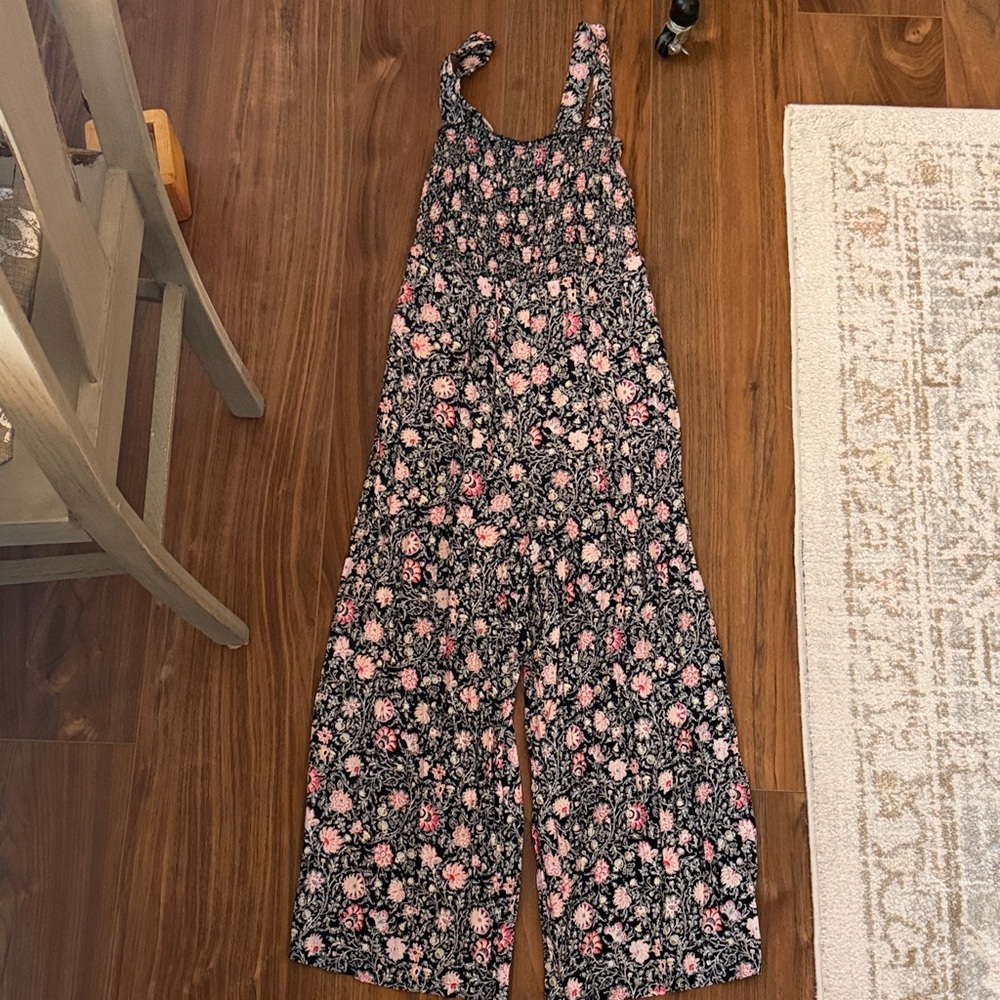 LOFT Black and Pink Floral Jumpsuit